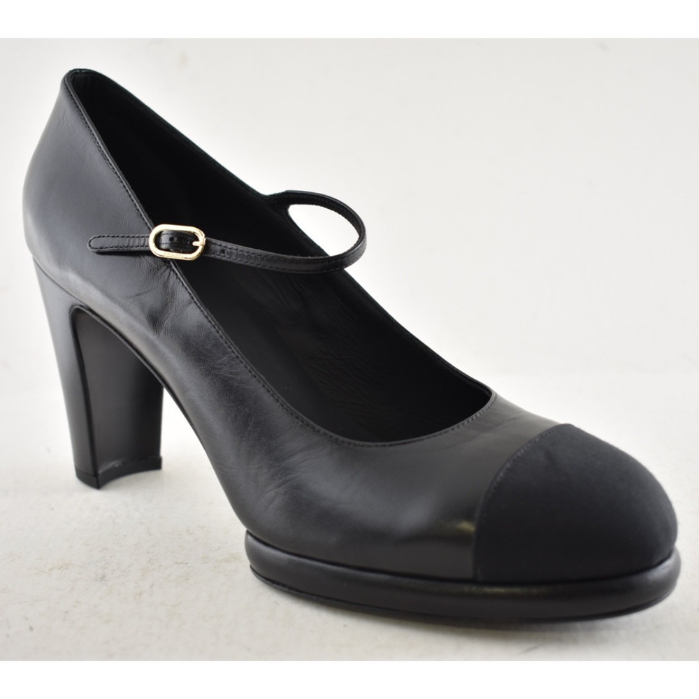 Chanel 24B Black CC Logo Mary Jane Ankle Strap Block Heel Platform Pumps 41 - Picture 5 of 16